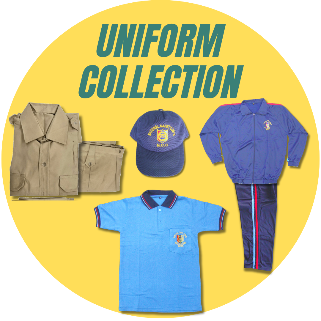 NCC uniform collection for boys and girls including khakhi uniform, cadet T-shirt, track suit and FS cap