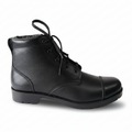 NCC DMS black leather boots for cadet uniform – high-ankle collar design with lace-up closure, textured genuine leather upper and rugged slip-resistant sole.
