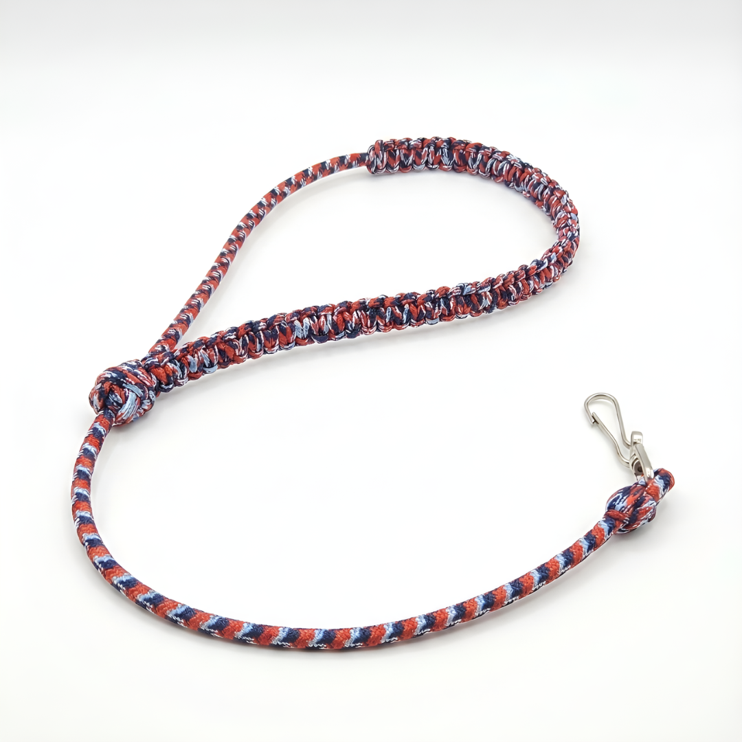 NCC tri-colour medium-thin knitted braided lanyard with secure metal clip hook, lightweight ceremonial accessory for Army, Navy and Air Wing cadet uniforms, ideal for pan-India online delivery.