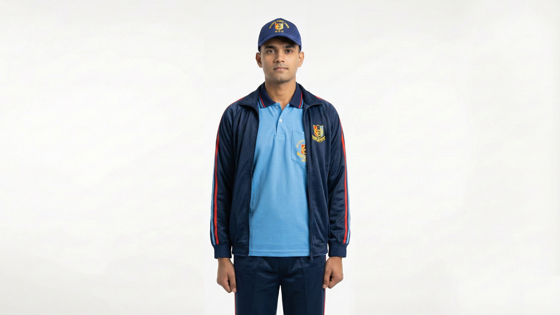 NCC cadet wearing training track suit with cap and sports uniform for regular NCC practice and physical training