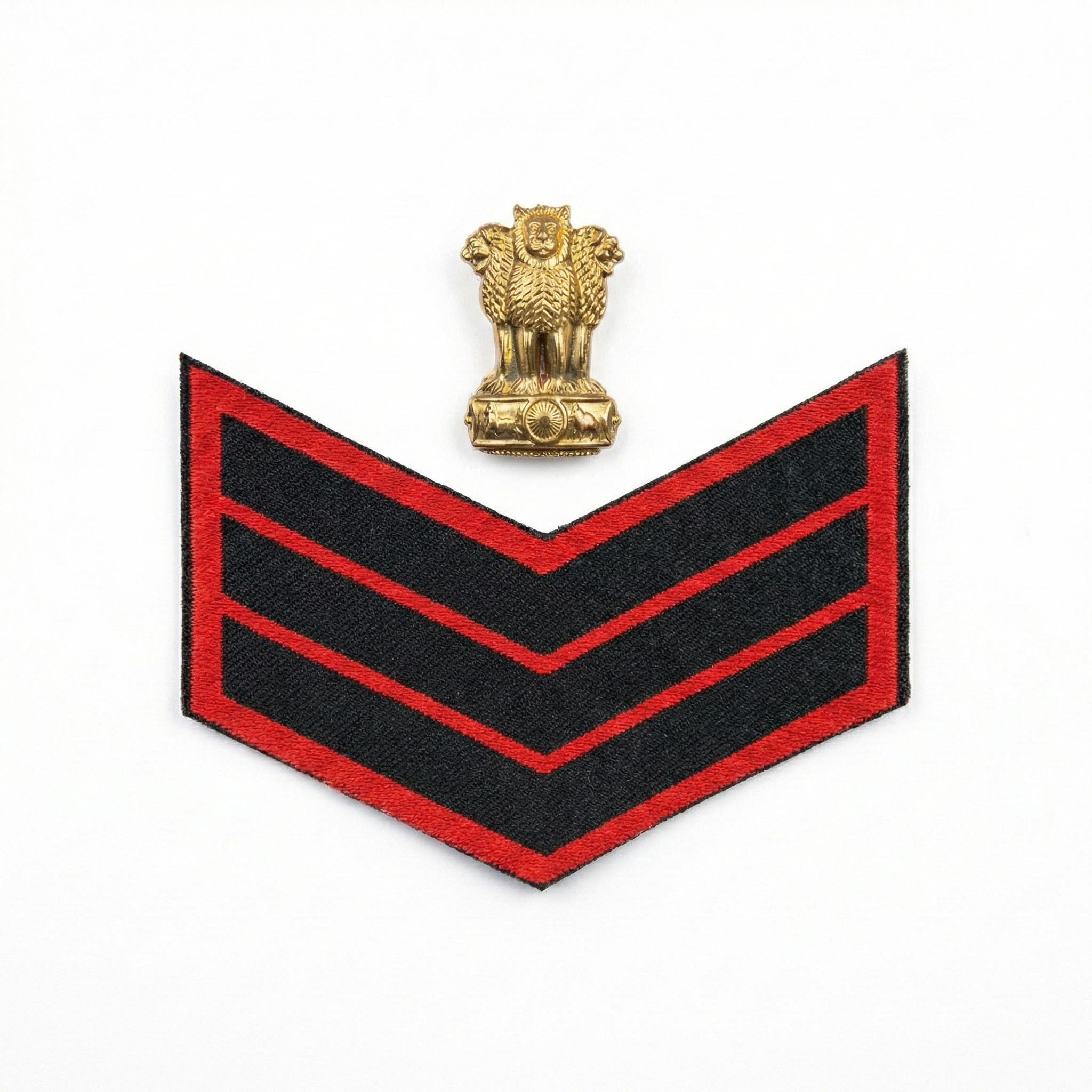 NCC CQMS rank badge red black triple stripe chevron with Ashoka emblem insignia patch ncc online store