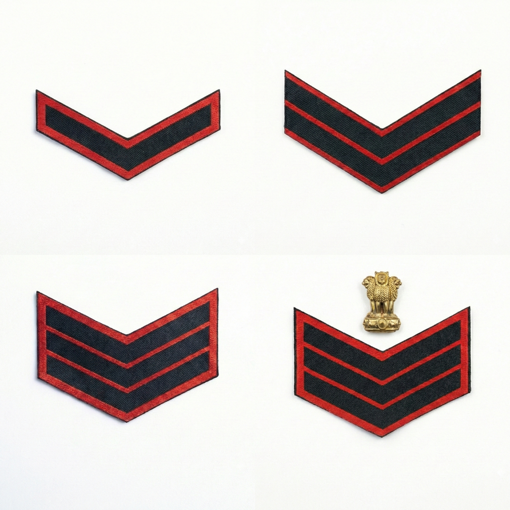NCC rank badges lance corporal sergeant CQMS single double triple red black chevron stripes uniform patches set ncc online store