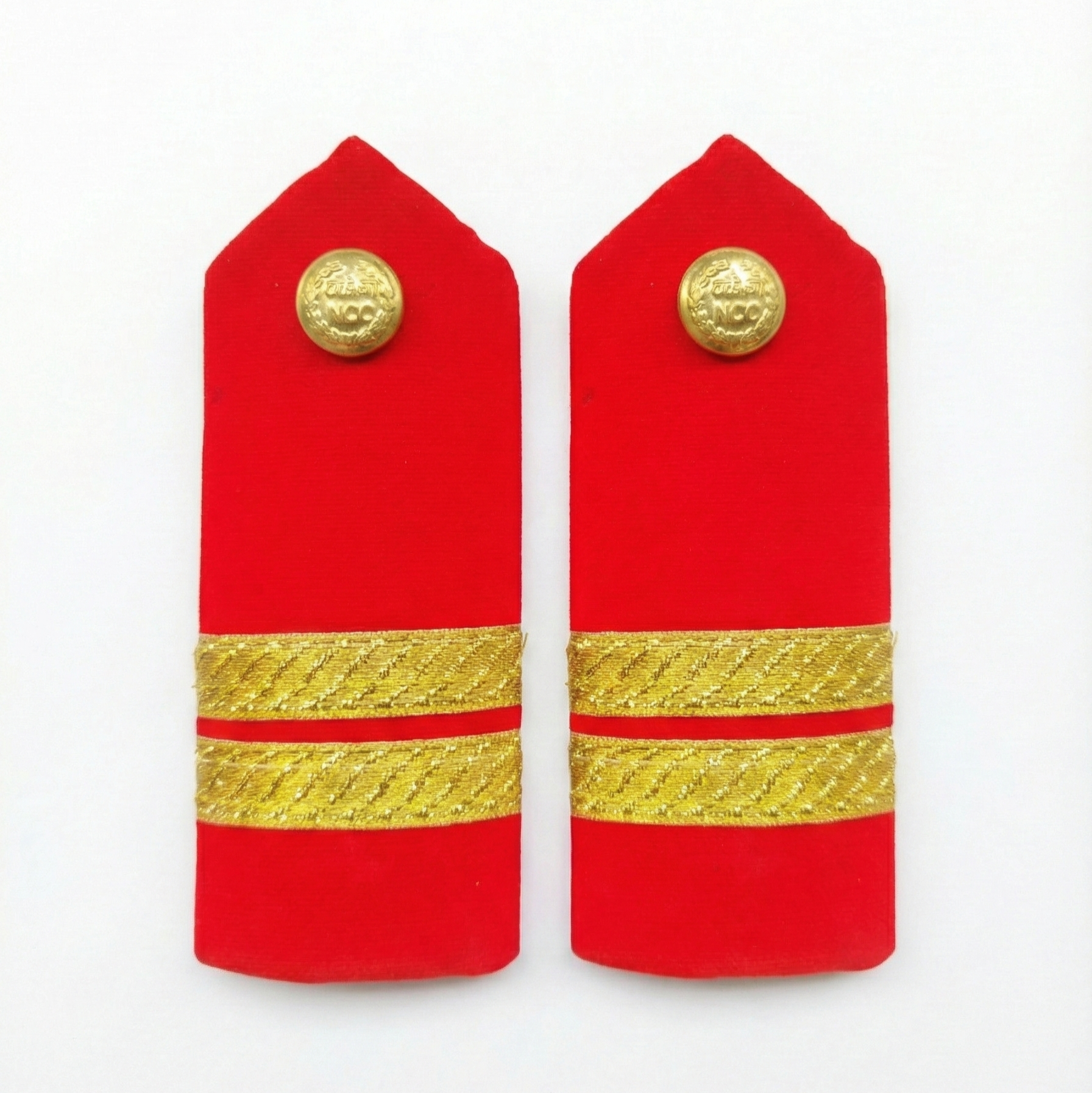 NCC CSUO shoulder rank epaulette pad red with golden zari stripes and NCC metal button – Army Wing cadet rank slider