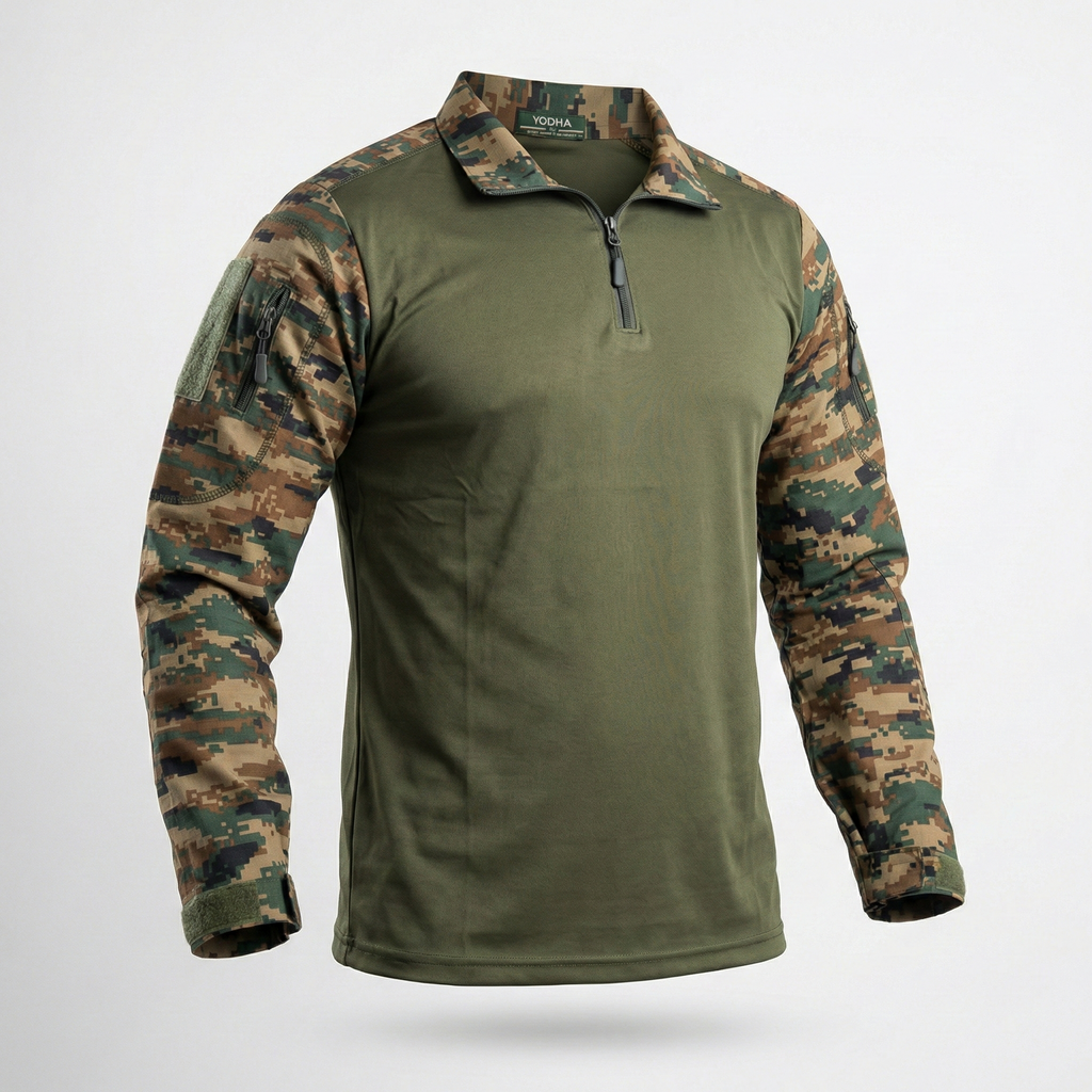 Army green full sleeve tactical T-shirt front view ncc online store