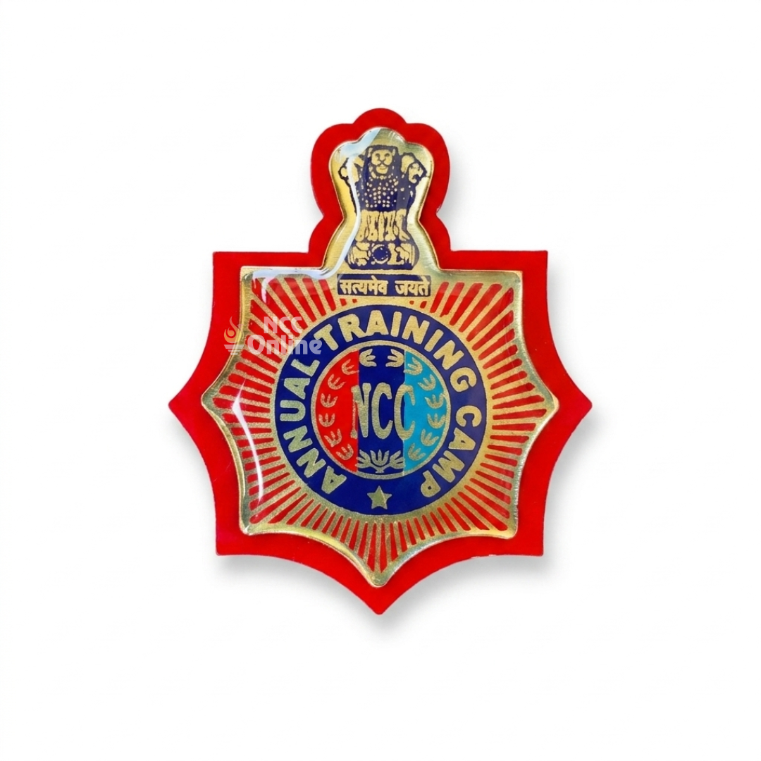 NCC Annual Training Camp Badge Seven-Corner metal insignia with Ashoka emblem and National Cadet Corps logo red background