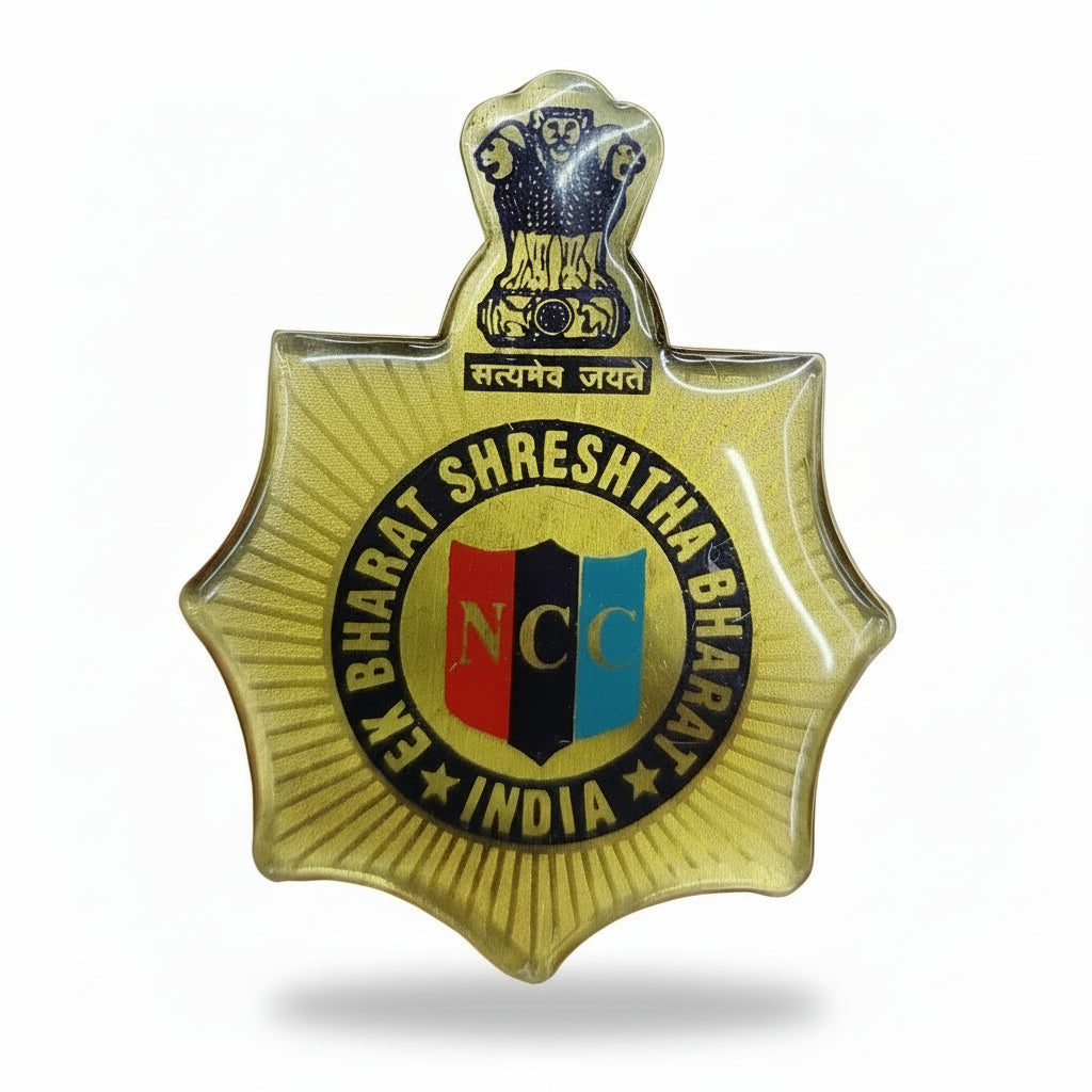 NCC EBSB Camp Badge – Ek Bharat Shreshtha Bharat Seven-Corner metal badge with NCC emblem and Ashoka symbol