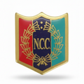 NCC Shield Camp Badge with tri-colour emblem and gold-finish metal design for NCC cadet uniform