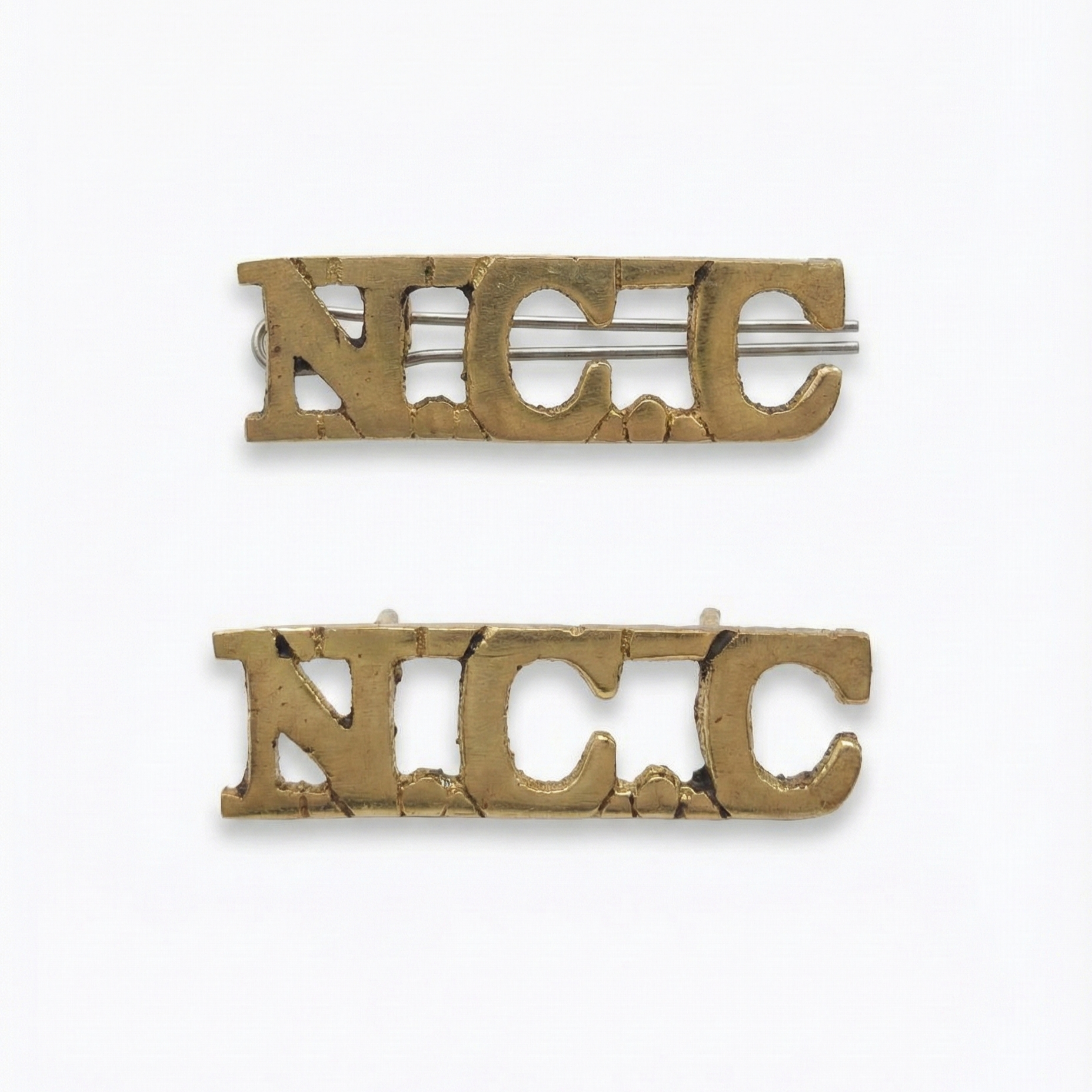 NCC shoulder title badge in brass finish with metal NCC lettering for uniform shoulder straps online store