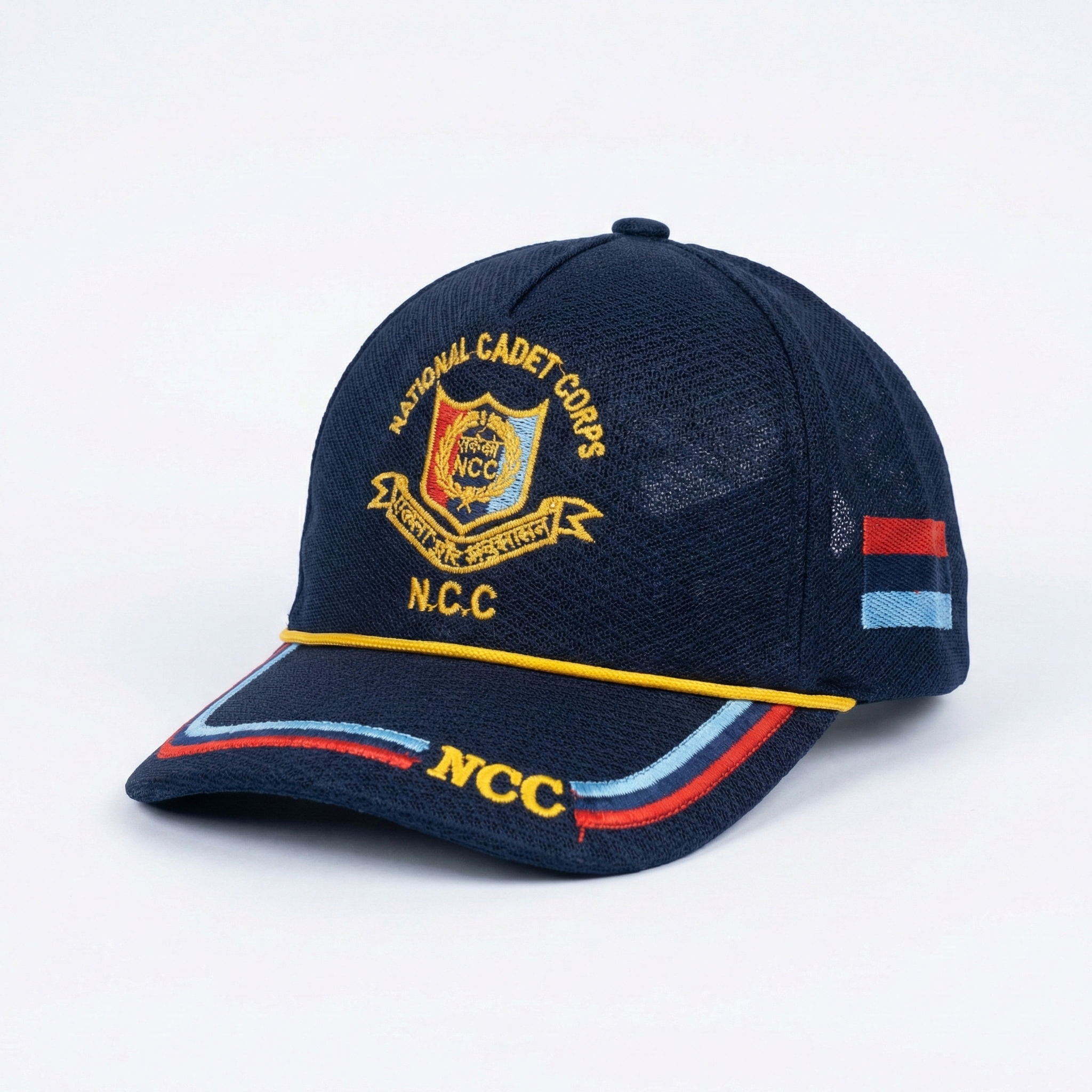 NCC navy blue cap with embroidered NCC crest and peak stripe embroidery ncc online store