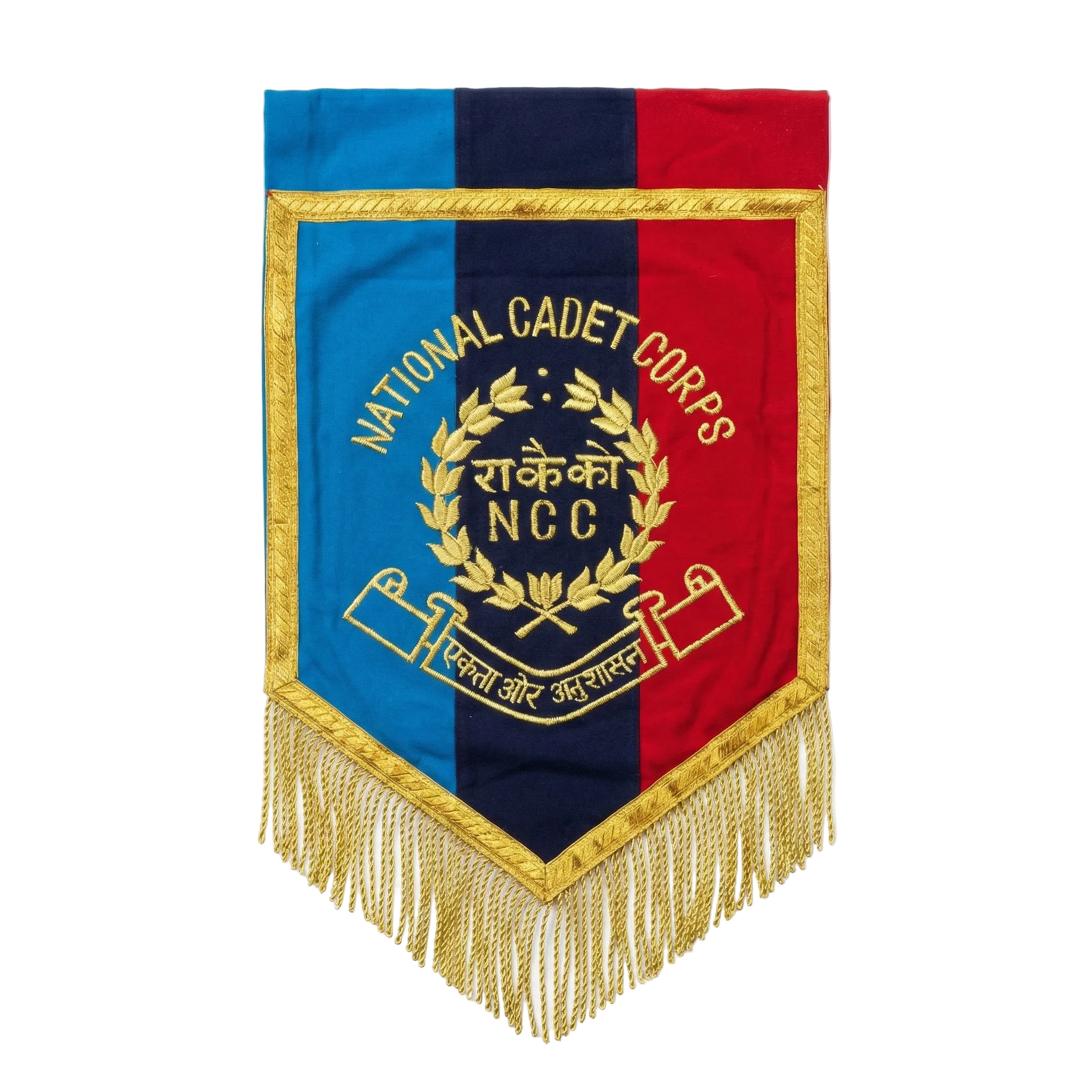 NCC T-Flag tri-colour with gold embroidered crest and tassels 12×18 inch ncc online store